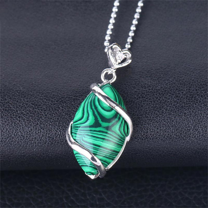 Buddha Stones Marquise Pattern Natural Crystal Stone Charm Necklace Pendant - Malachite - image 20