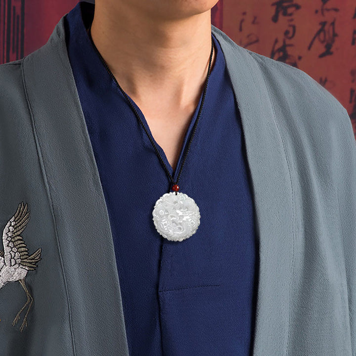 Buddha Stones White Jade Dragon Protection Necklace String Pendant - image 2
