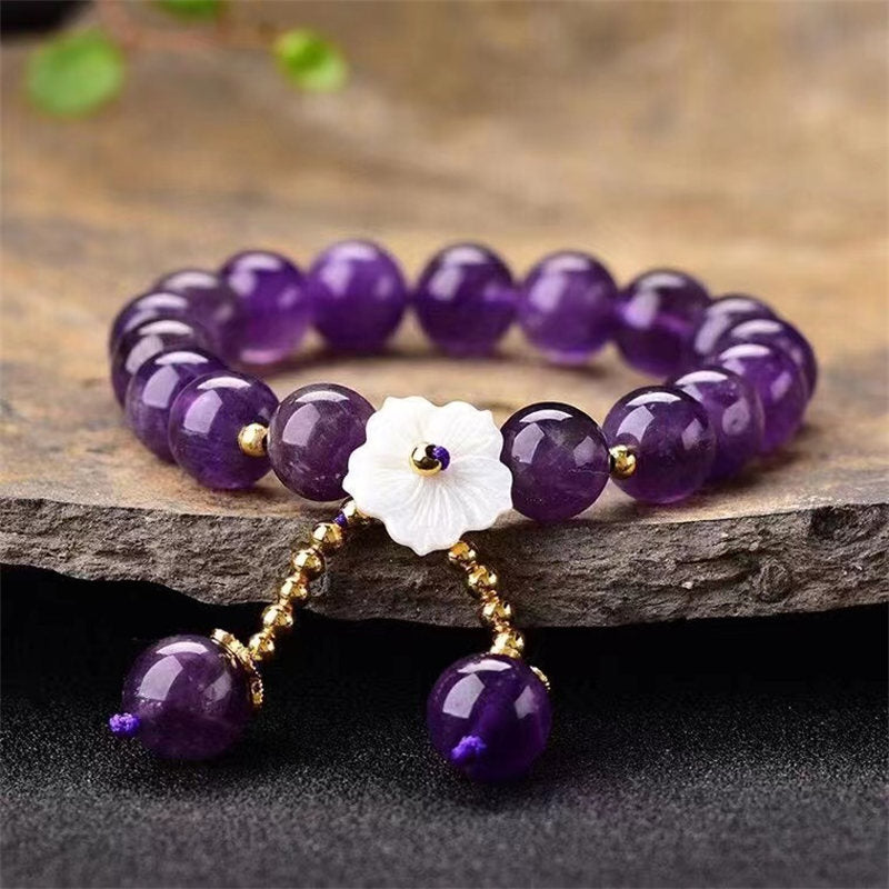 Buddha Stones Natural Amethyst Crystal Flower Spiritual Healing Bracelet - Amethyst (Spiritual Awareness ♥ Inner Peace) - image 0