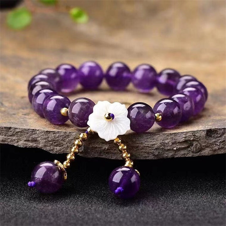Buddha Stones Natural Amethyst Crystal Flower Spiritual Healing Bracelet - Amethyst (Spiritual Awareness ♥ Inner Peace) - image 0