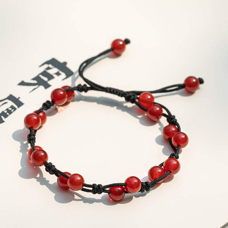 Buddha Stones Red Agate Moss Agate Cinnabar Calm Bracelet - Red Agate&Black String - image 12