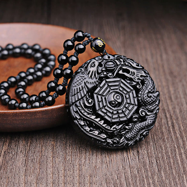 Buddha Stones Bagua Dragon Phoenix Obsidian Fulfilment Pendant Necklace - image 7