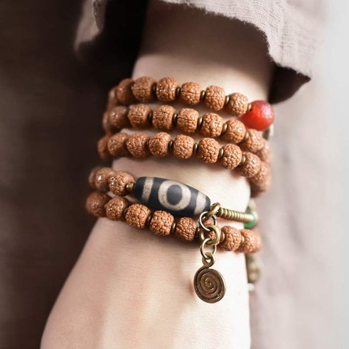 Buddha Stones 108 Mala Rudraksha Beads Bodhi Seed Dzi Bead Luck Auspiciousness Tassel Bracelet - image 7