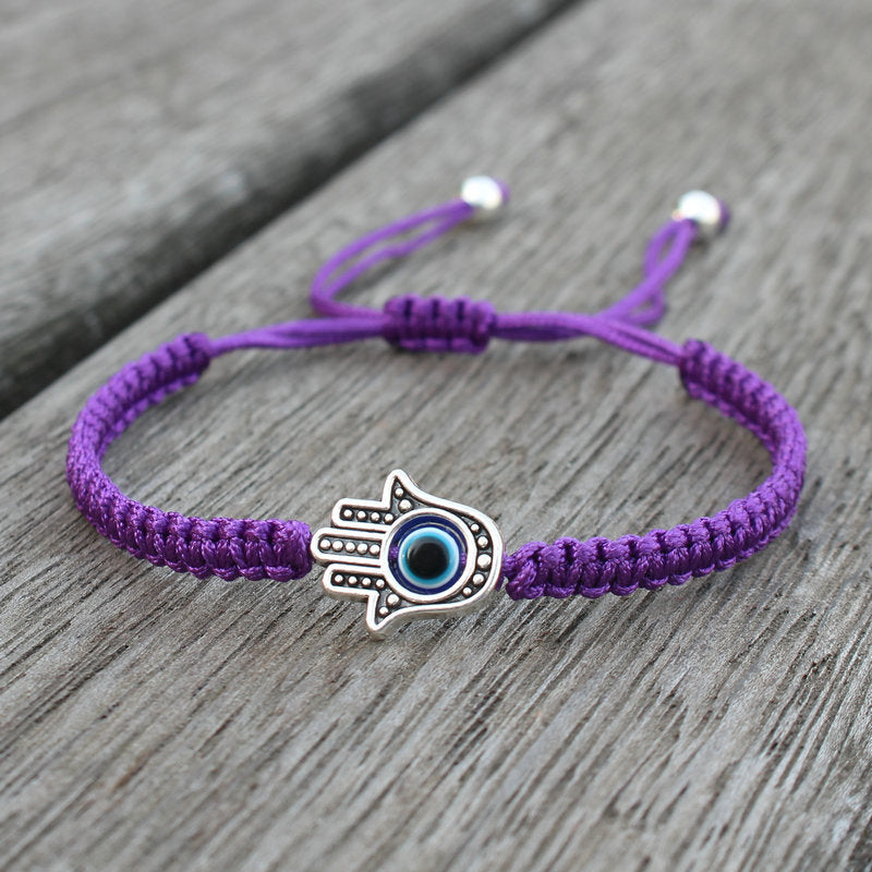 Buddha Stones Handmade Hamsa Symbol Protection Luck String Bracelet - Purple(Bracelet Size 16-24cm) - image 5