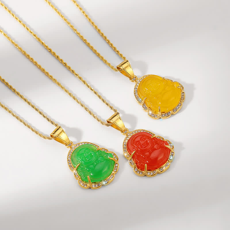 Buddha Stones 18K Gold Filled Laughing Buddha Jade Luck Necklace Chain Pendant - image 11