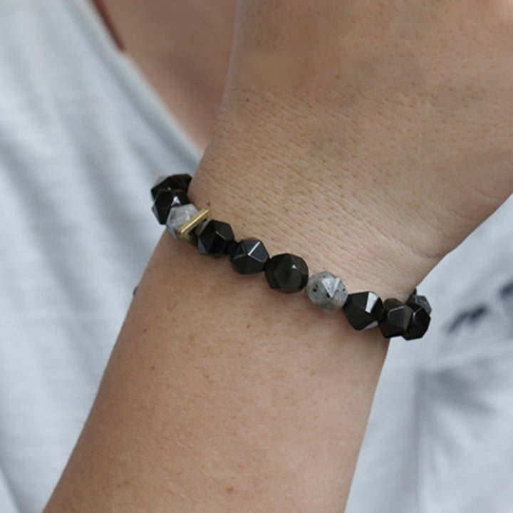 Buddha Stones Black Obsidian Black Glitter Stone Purification Bracelet - image 4