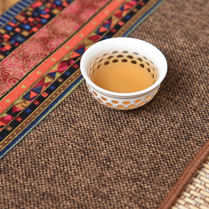 Buddha Stones Classic Chinese Style Lotus Koi Fish Flower Crane Calligraphy Enlightenment Cotton Linen Tassels Table Runner - image 13