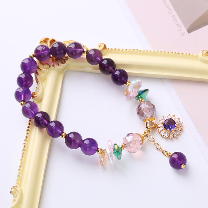 Buddha Stones Natural Amethyst Zircon Sun Healing Spiritual Charm Bracelet - image 2