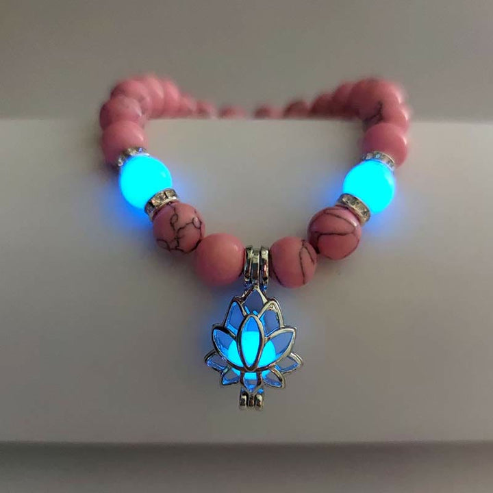 Buddha Stones Tibetan Turquoise Glowstone Luminous Bead Lotus Protection Bracelet - Pink Turquoise Blue Light - image 14