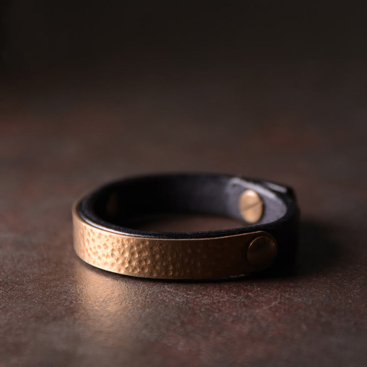 Buddha Stones Vintage Handmade Texture Copper Brass Leather Wealth Bracelet Bangle - Copper Black - 17-17.5cm - image 14