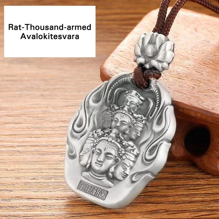 Buddha Stones Chinese Zodiac Natal Buddha Om Mani Padme Hum Lotus Compassion Necklace Pendant - Rat-Thousand-armed Avalokitesvara - image 10