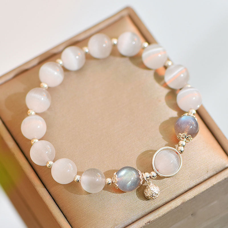 Buddha Stones 925 Sterling Silver Cat Eye Moonstone Love Support Bracelet - 10mm - image 0