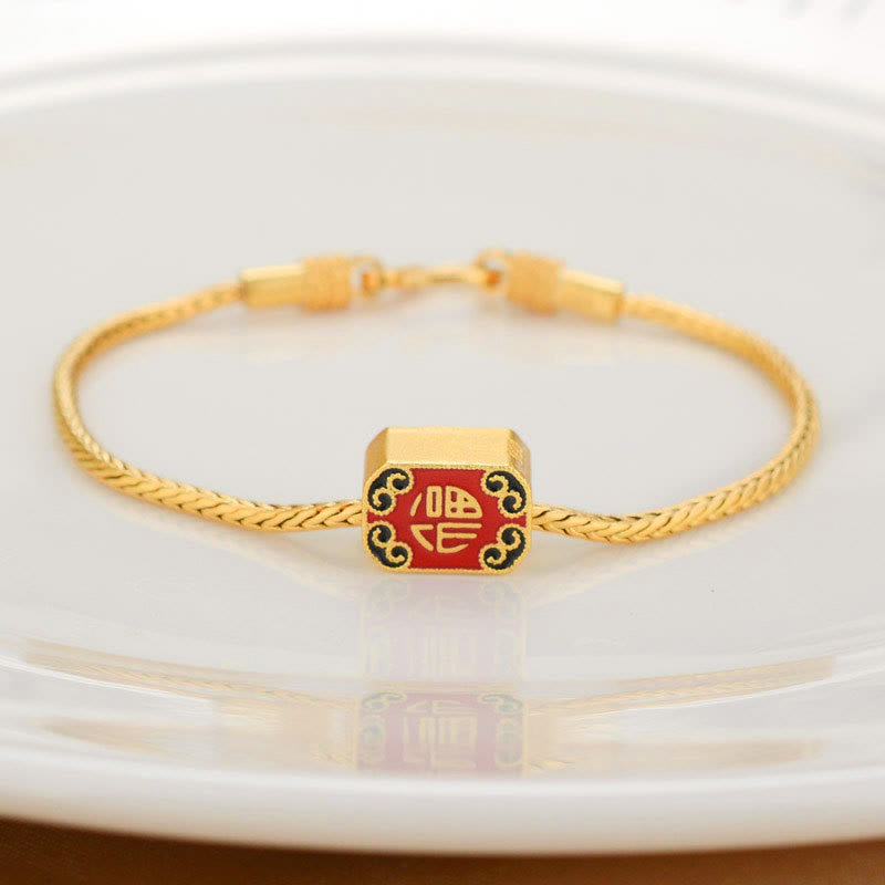 Buddha Stones Tibetan 18K Gold Om Mani Padme Hum Lucky Koi Fish Fu Character Ingot Copper Coin Peace Bracelet - Auspicious Fu Character - image 9