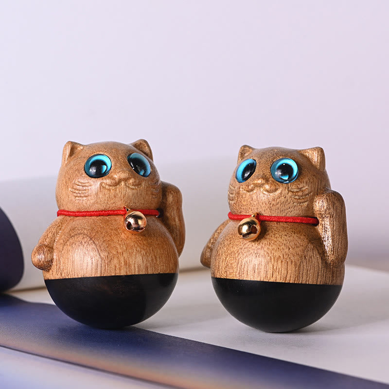 Buddha Stones Mini Lucky Cat Kitten Phoebe Zhennan Wood Blessing Decoration - image 4