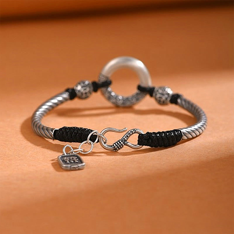 Buddha Stones 999 Sterling Silver Fu Character Peace Buckle Copper Coin Auspicious Clouds Fortune Bracelet - image 9
