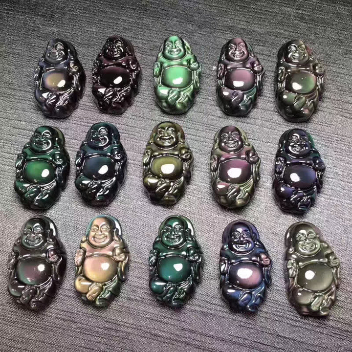 Natural Rainbow Obsidian Laughing Buddha Inner Peace Necklace Pendant - image 12