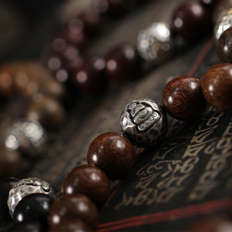 Buddha Stones 999 Sterling Silver Green Sandalwood Small Leaf Red Sandalwood Buddha Cure Bracelet - image 6