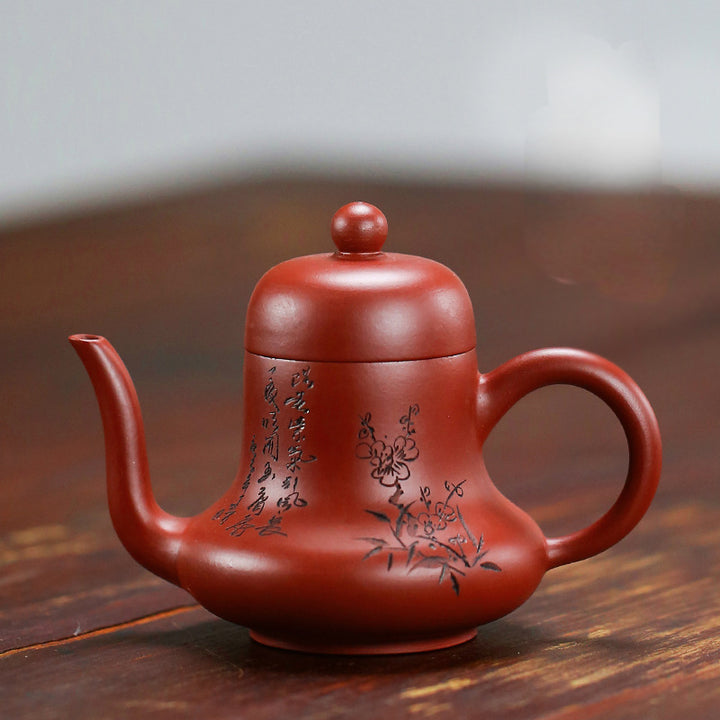 Buddha Stones Vintage Bamboo Peach Blossom Purple Clay Kung Fu Teapot - 13.1cm*9.6cm*130ml - image 0