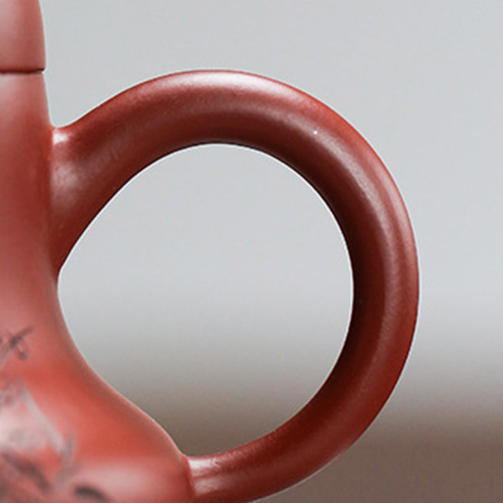Buddha Stones Vintage Bamboo Peach Blossom Purple Clay Kung Fu Teapot - image 9