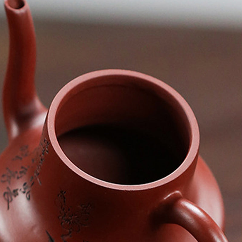 Buddha Stones Vintage Bamboo Peach Blossom Purple Clay Kung Fu Teapot - image 7