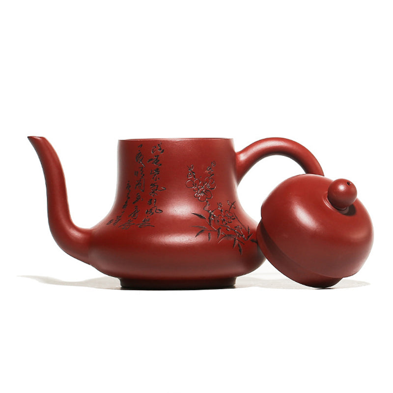 Buddha Stones Vintage Bamboo Peach Blossom Purple Clay Kung Fu Teapot - image 14