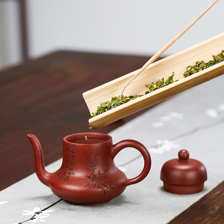 Buddha Stones Vintage Bamboo Peach Blossom Purple Clay Kung Fu Teapot - image 20