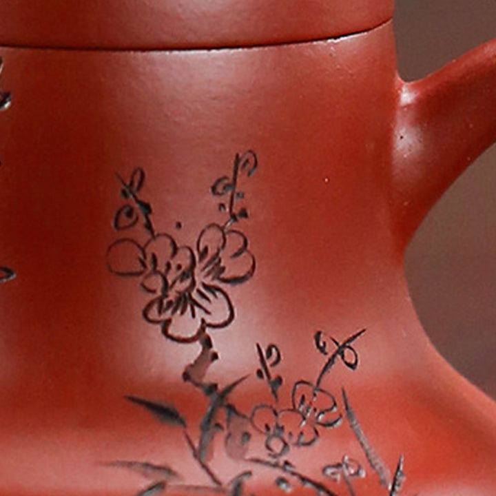 Buddha Stones Vintage Bamboo Peach Blossom Purple Clay Kung Fu Teapot - image 8