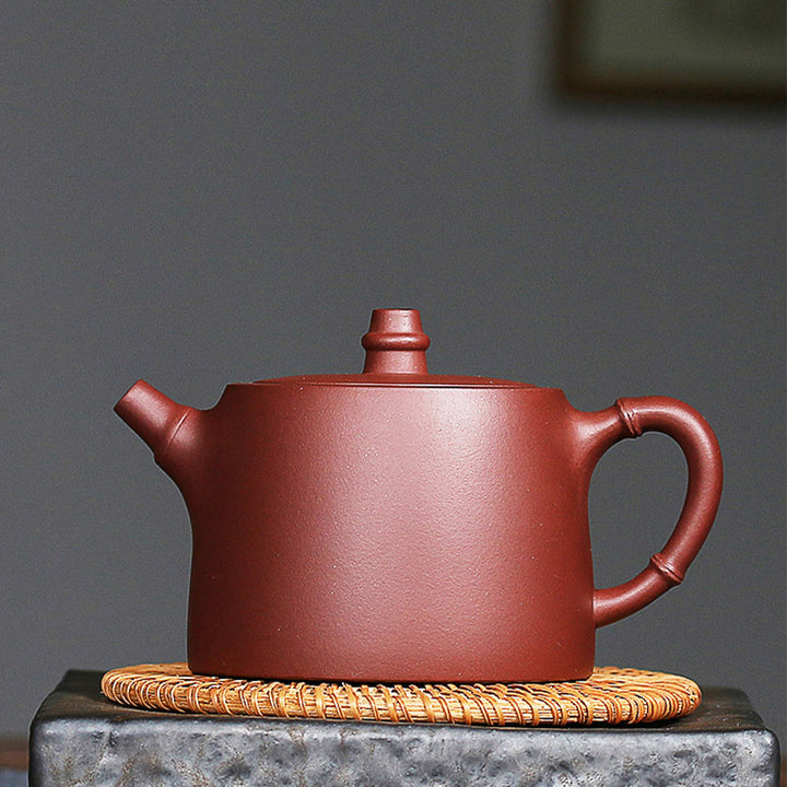 Buddha Stones Handmade Vintage Bamboo Purple Clay Kung Fu Teapot - 13.3cm*7.8cm*260ml - image 0