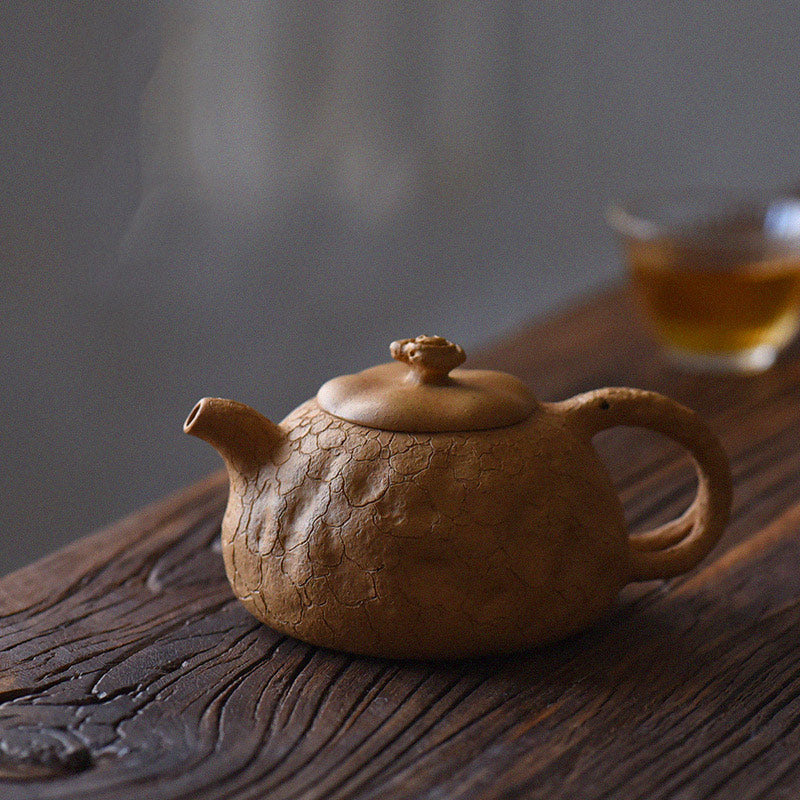 Buddha Stones Handmade Vintage Tree Texture Purple Clay Kung Fu Teapot 220ml - 13.1cm*7.2cm*220ml - image 0