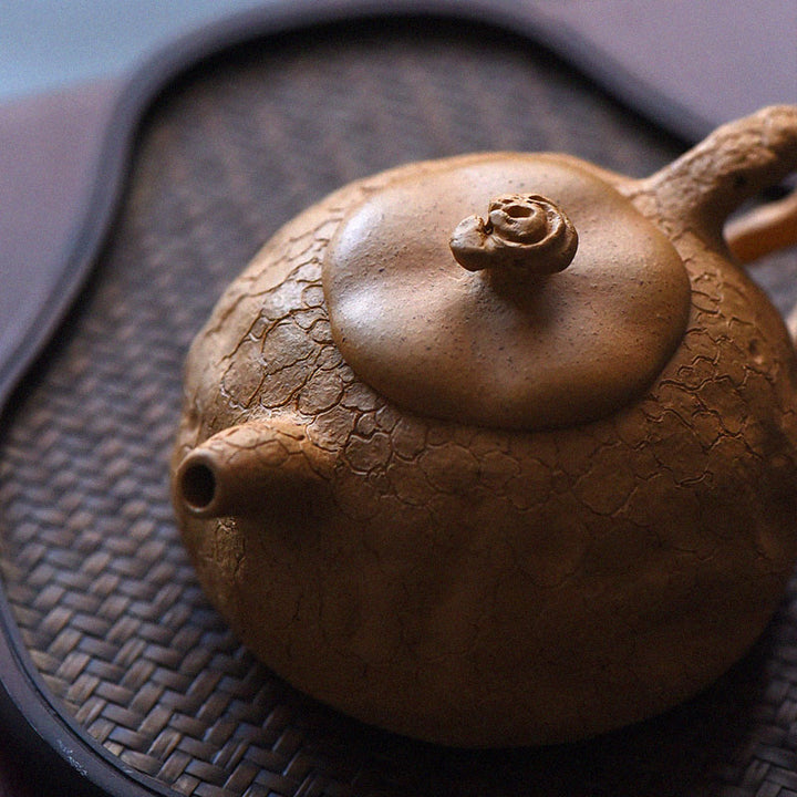 Buddha Stones Handmade Vintage Tree Texture Purple Clay Kung Fu Teapot 220ml - image 1