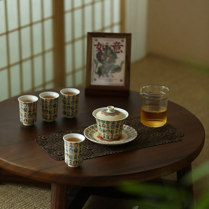 Buddha Stones Dunhuang Color Thousand Buddhas Flying Apsaras Pattern Gaiwan Teacup Kung Fu Tea Cup With Lid - image 6