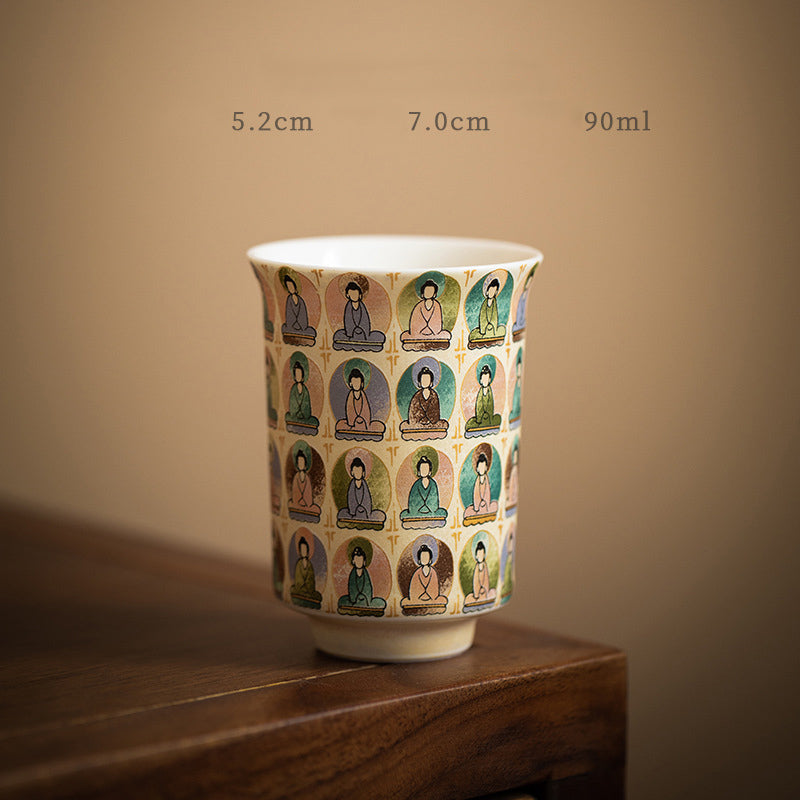 Buddha Stones Dunhuang Color Thousand Buddhas Flying Apsaras Pattern Gaiwan Teacup Kung Fu Tea Cup With Lid - Dunhuang Thousand Buddhas 5.2cm*7cm*90ml - image 11