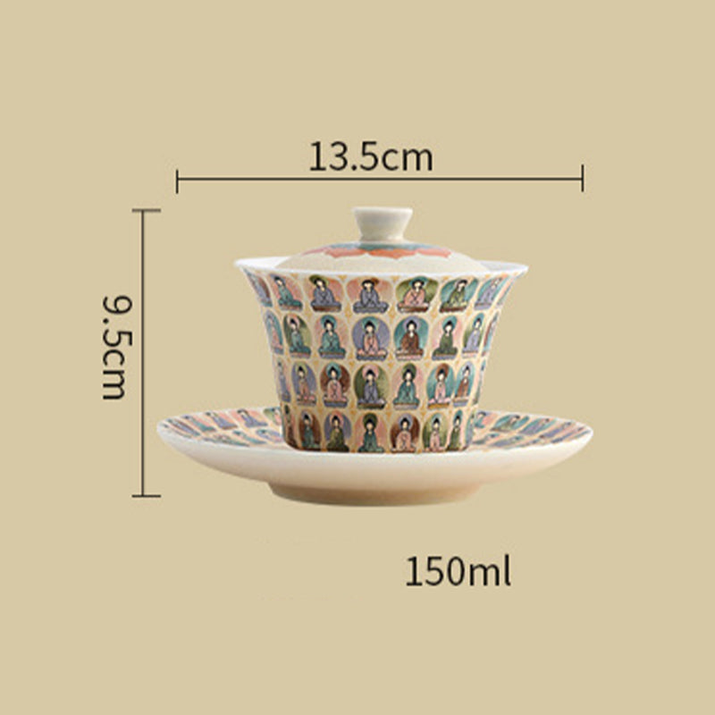 Buddha Stones Dunhuang Color Thousand Buddhas Flying Apsaras Pattern Gaiwan Teacup Kung Fu Tea Cup With Lid - image 7