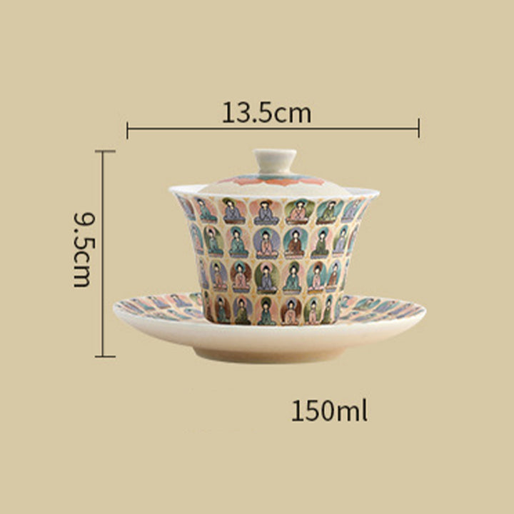 Buddha Stones Dunhuang Color Thousand Buddhas Flying Apsaras Pattern Gaiwan Teacup Kung Fu Tea Cup With Lid - image 7