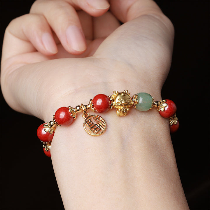 Buddha Stones Year of the Dragon Natural Cinnabar Fu Character Charm Blessing Bracelet - image 4