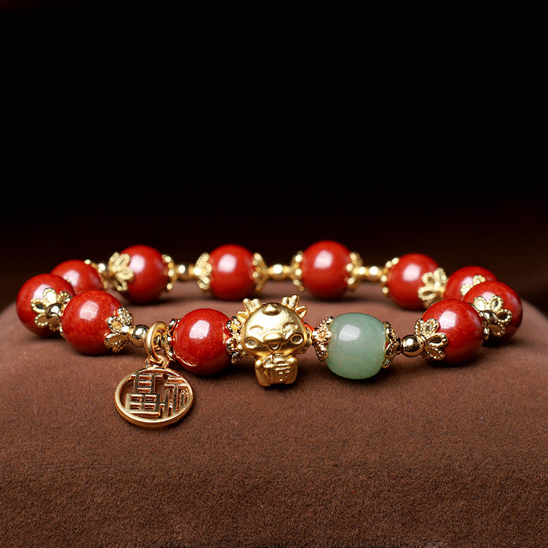 Buddha Stones Year of the Dragon Natural Cinnabar Fu Character Charm Blessing Bracelet - image 8