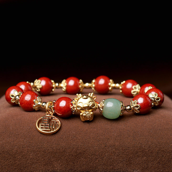 Buddha Stones Year of the Dragon Natural Cinnabar Fu Character Charm Blessing Bracelet - image 8