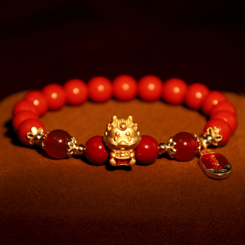Buddha Stones Year of the Dragon Natural Cinnabar Ingot Protection Bracelet - image 0