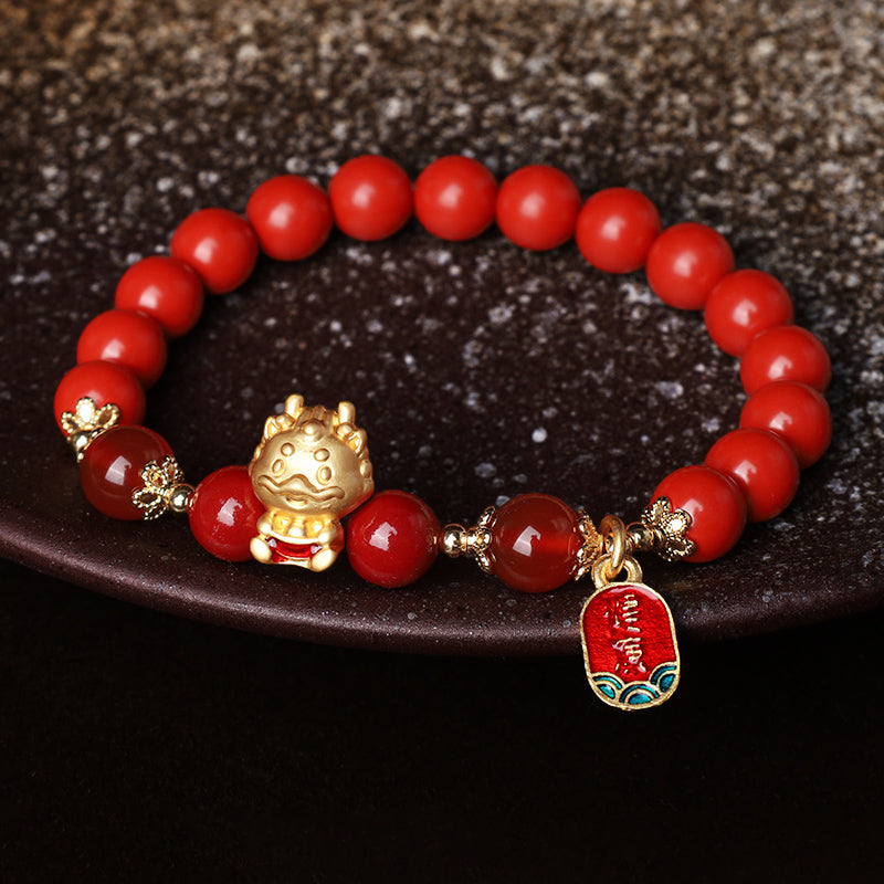 Buddha Stones Year of the Dragon Natural Cinnabar Ingot Protection Bracelet - image 1
