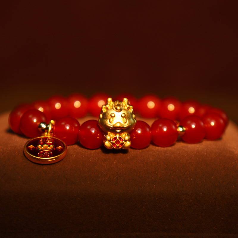 Buddha Stones Year of the Dragon Natural Red Agate Copper Coin Attract Fortune Bracelet - image 1