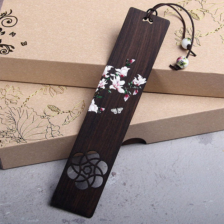Buddha Stones Butterfly Flower Ebony Wood Bookmarks With Gift Box - Ebony White Butterfly Flower - image 0