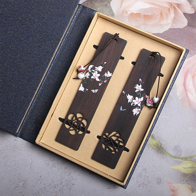 Buddha Stones Butterfly Flower Ebony Wood Bookmarks With Gift Box - 2Pcs Ebony Butterfly Flower - image 6