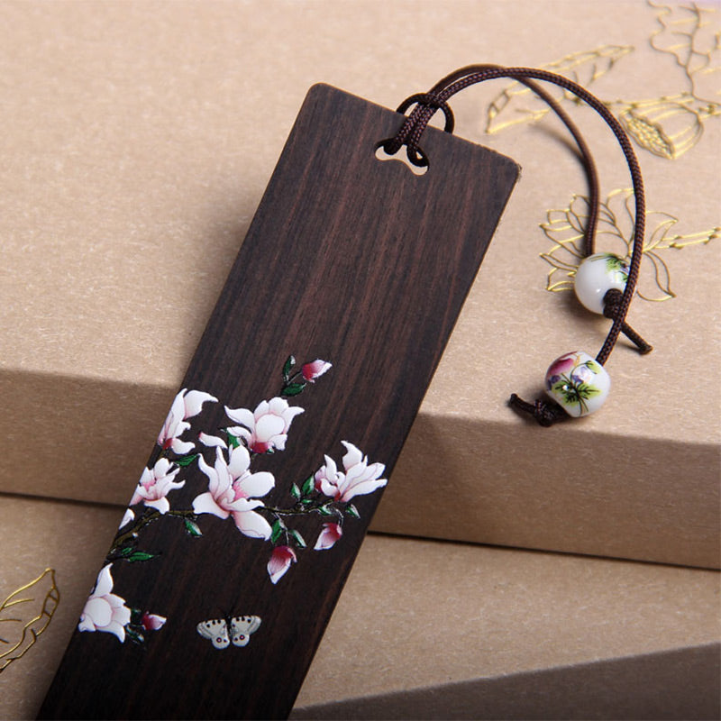 Buddha Stones Butterfly Flower Ebony Wood Bookmarks With Gift Box - image 1