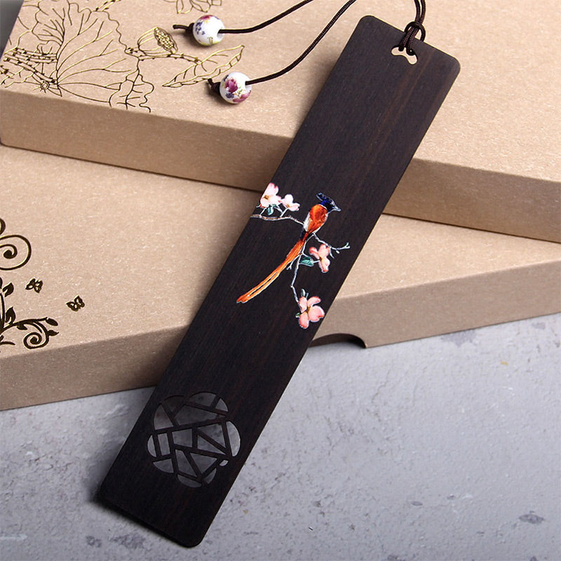 Buddha Stones Oriole Bird Flower Ebony Wood Bookmarks With Gift Box - Ebony Oriole Bird - image 1