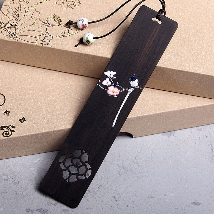 Buddha Stones Oriole Bird Flower Ebony Wood Bookmarks With Gift Box - Ebony White Oriole Bird - image 3