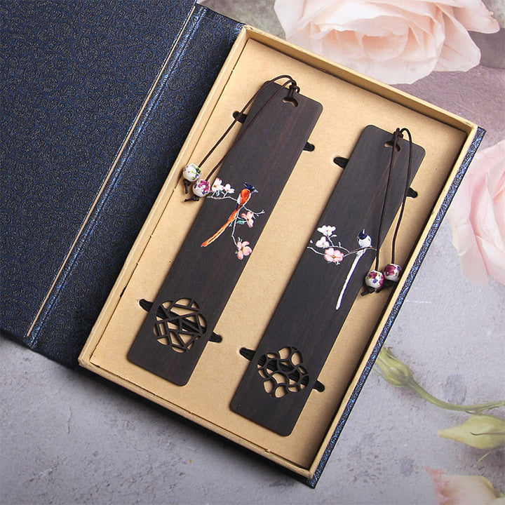 Buddha Stones Oriole Bird Flower Ebony Wood Bookmarks With Gift Box - 2Pcs Ebony Oriole Bird - image 6
