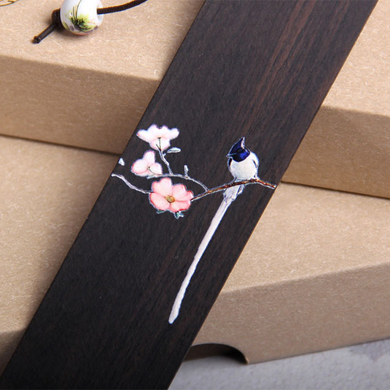 Buddha Stones Oriole Bird Flower Ebony Wood Bookmarks With Gift Box - image 4