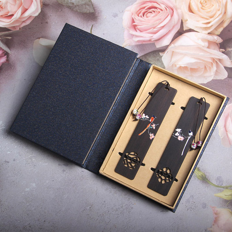 Buddha Stones Oriole Bird Flower Ebony Wood Bookmarks With Gift Box - image 8