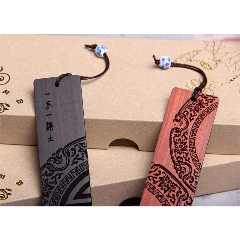 Buddha Stones Zen Enlightenment Quotes Ebony Wood Small Leaf Red Sandalwood Bookmarks With Gift Box - image 12