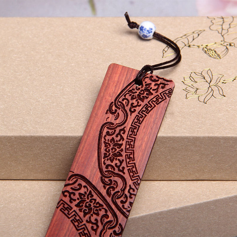 Buddha Stones Zen Enlightenment Quotes Ebony Wood Small Leaf Red Sandalwood Bookmarks With Gift Box - image 5